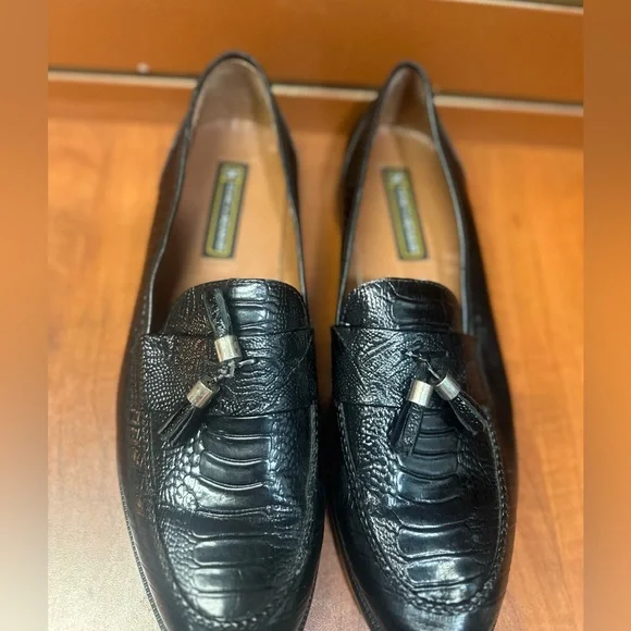 Stacy Adams Black Leather Loafers with Crocodile Embossed Design